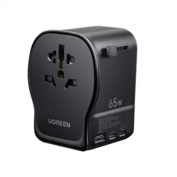 Iekštelpu maiņstrāvas mobilās ierīces lādētājs UGREEN 55001 — 2× USB-C, 100–240V, ātrā uzlāde, melns/pelēks