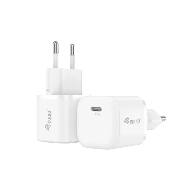 Equip 1 pieslēgvietas 20 W USB-C PD lādētājs, iekštelpu, maiņstrāva, balts, 100–240 V