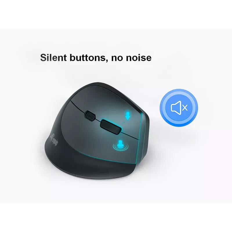 EQUIP ergonomiskā labās rokas vertikālā bezvadu pele 1600 DPI, RF Wireless + Bluetooth, uzlādējama, 6 pogas, melna