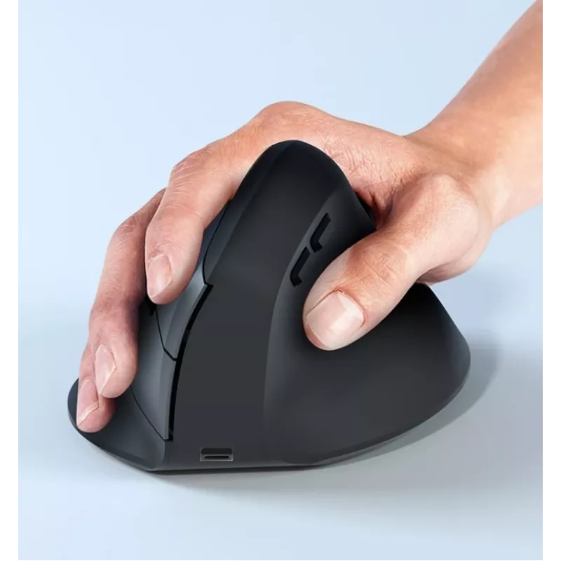 EQUIP ergonomiskā labās rokas vertikālā bezvadu pele 1600 DPI, RF Wireless + Bluetooth, uzlādējama, 6 pogas, melna