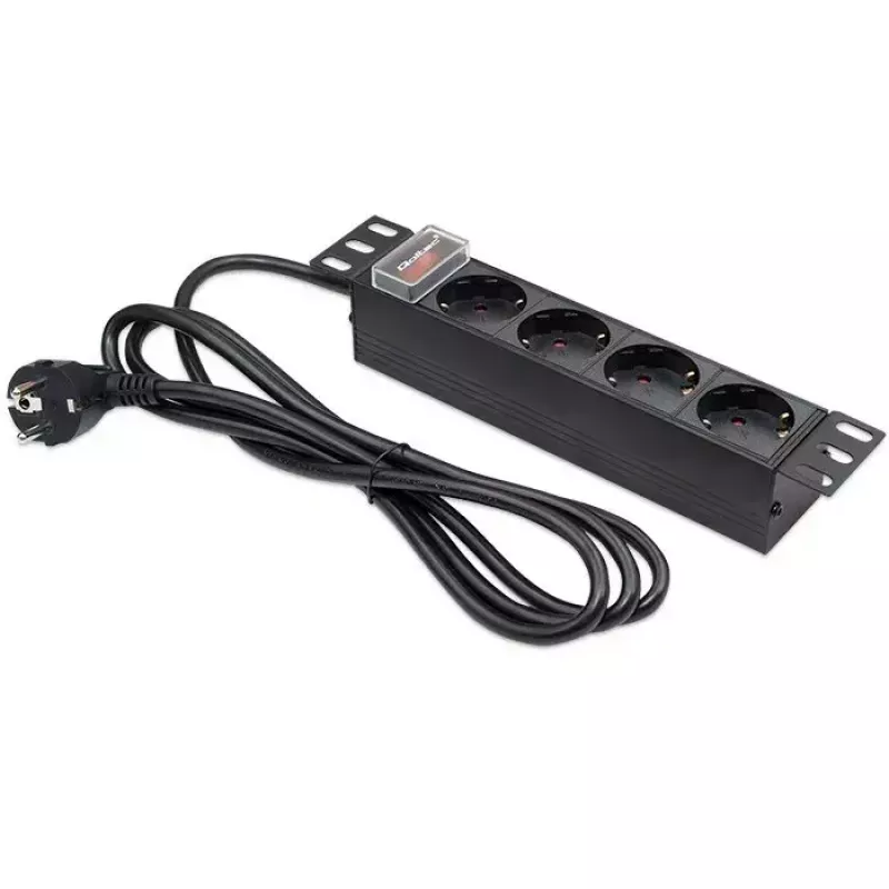 Barošanas sadalītājs QOLTEC 54603 — 1U statnē montējams, 16A ieeja, 4× SCHUKO rozetes