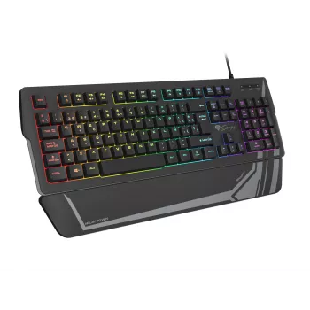 Spēļu tastatūra GENESIS Rhod 350 RGB — Pilnizmēra 104 taustiņu USB QWERTY spāņu, melna, RGB fona apgaismojums, plaukstu balsts