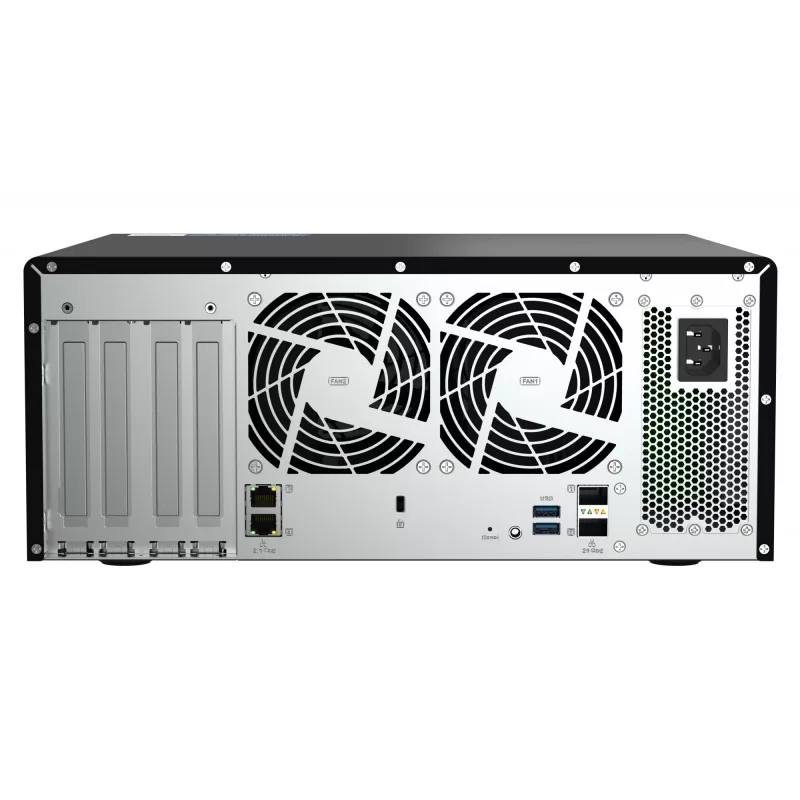 NAS tornis QNAP TS-h1290FX — EPYC 7302P 3.0 GHz, 128 GB DDR4, 12 nodalījumi, QuTS hero, melns