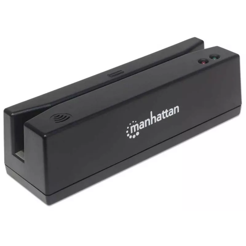 Manhattan USB-A magnētiskās joslas karšu lasītājs, trīsceļu lasītājs, tastatūras ķīļa dekodētājs, kabelis 1,5 m, melns, trīs gadu garantija