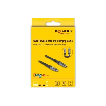 DeLOCK USB 40 Gbps datu un ātrās uzlādes koaksiālais kabelis 1 m USB PD 3.1 240 W