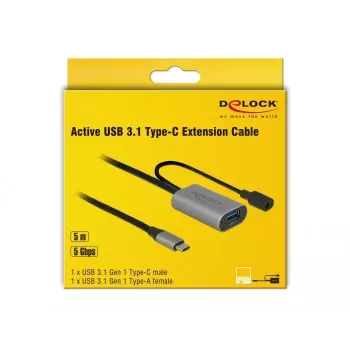 USB kabelis DeLOCK 85391 USB 3.2 Gen 1 5 m USB A USB C Melns Pelēks