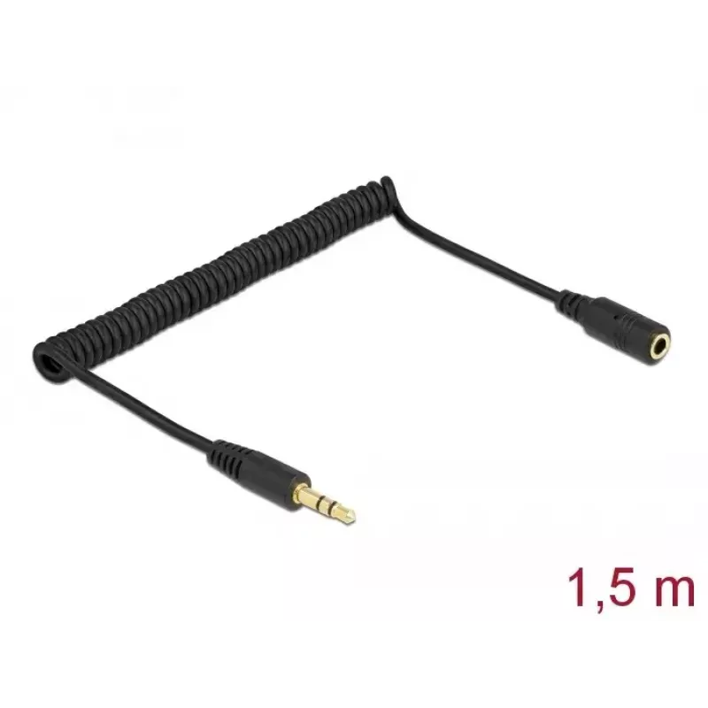 Spirālveida pagarinātāja kabelis DeLOCK 86768 3.5 mm spraudnis uz ligzdu 1.5 m melns