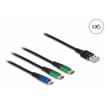 DeLOCK USB uzlādes kabelis 3 vienā, A tipa uz Micro USB / 2x USB Type-C, 1 m