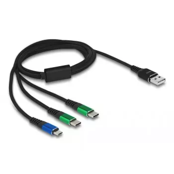 DeLOCK USB uzlādes kabelis 3 vienā, A tipa uz Micro USB / 2x USB Type-C, 1 m