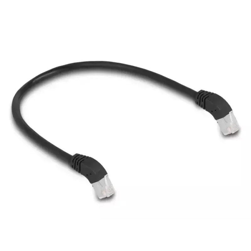 Tīkla kabelis DeLOCK RJ45 Cat.6A S/FTP 45° lejupvērsts lenķveida 0,5 m melns