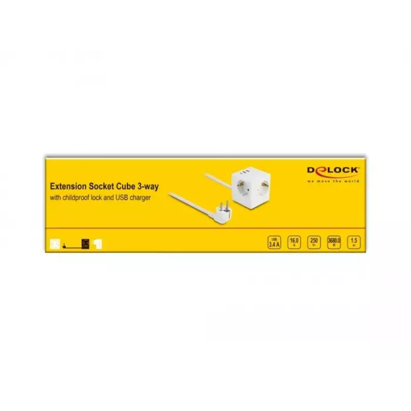 DeLOCK 11497 kontaktligzda CEE 7/3 + USB balta 250 V 16 A