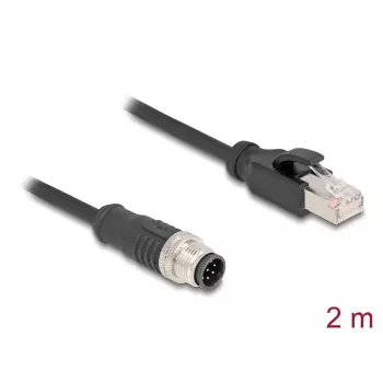 Tīkla kabelis DeLOCK M12 kabelis A-kodēts 8 kontaktu vīrišķais uz RJ45 vīrišķais Cat5e 2 m Melns