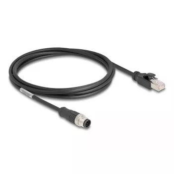 Tīkla kabelis DeLOCK M12 kabelis A-kodēts 8 kontaktu vīrišķais uz RJ45 vīrišķais Cat5e 2 m Melns