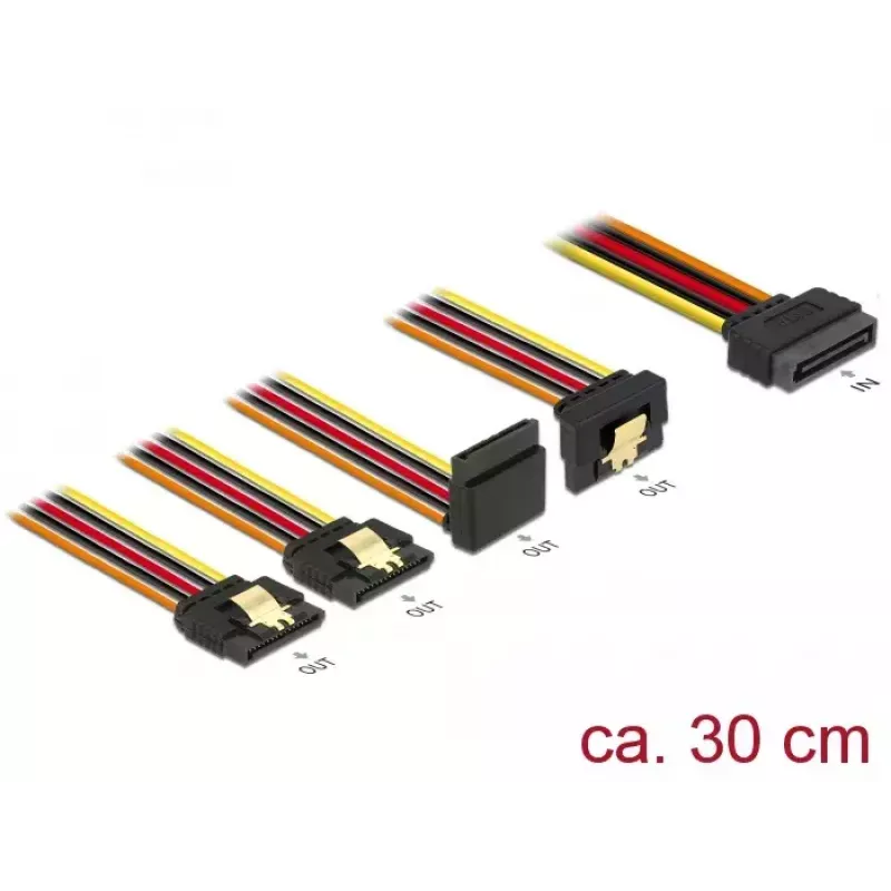 SATA kabelis DeLOCK 60148 0.3 m SATA 15-pin 4 x SATA 15-pin Bēšs Oranžs Sarkans Dzeltens