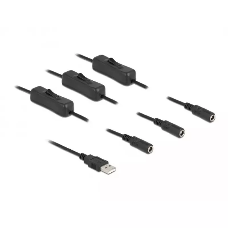 USB Type-A vīriešu uz 3 x DC 5.5 x 2.1 mm sieviešu ar slēdzi DeLOCK 86798