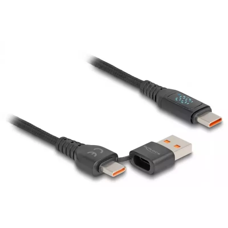 DeLOCK USB 2.0 ātrās uzlādes kabelis USB Type-C + USB Type-A vīr. uz USB Type-C vīr. PD 3.1 140 W 1,20 m