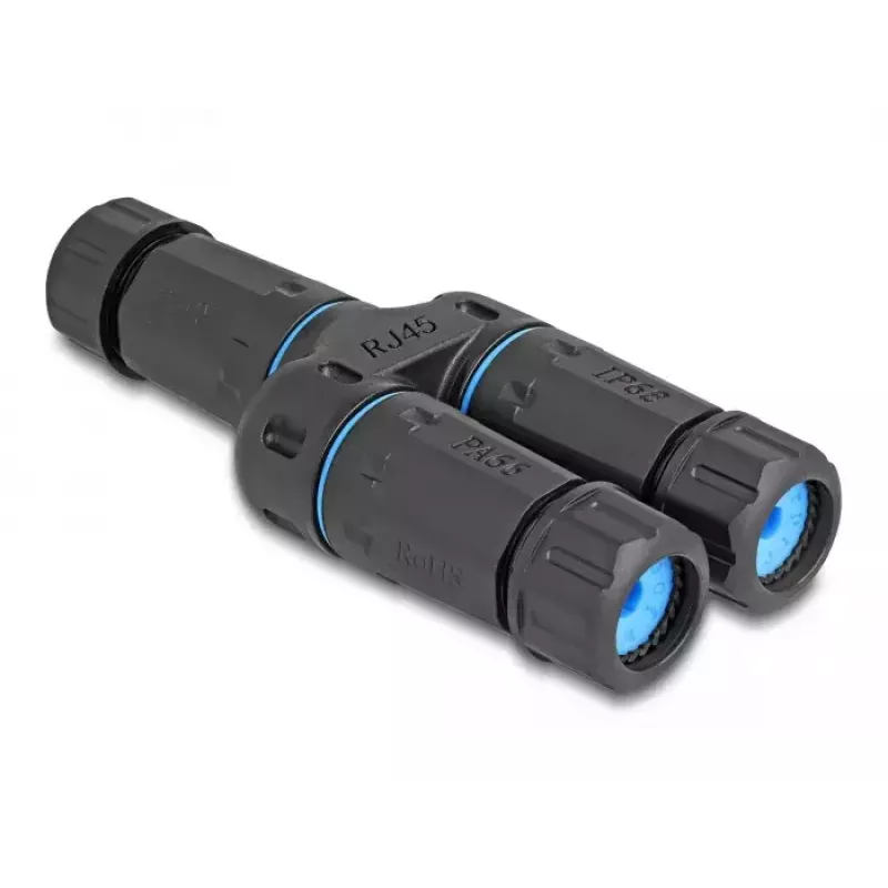 DeLOCK kabeļa savienotājs RJ45 ligzda uz 2 x RJ45 ligzda Cat.6A ūdensizturīgs