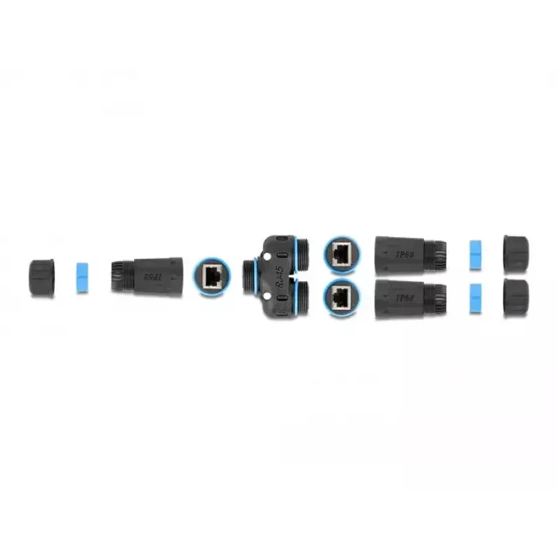 DeLOCK kabeļa savienotājs RJ45 ligzda uz 2 x RJ45 ligzda Cat.6A ūdensizturīgs
