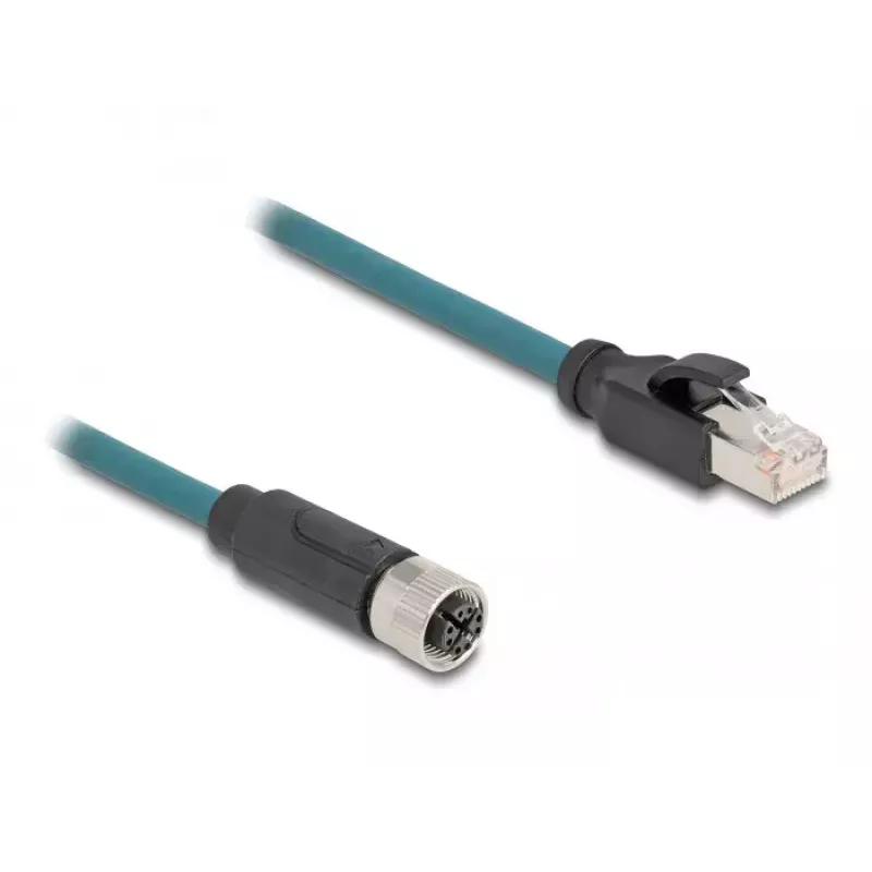 DeLOCK M12 adaptera kabelis X-kodēts 8 kontaktu sievišķais uz RJ45 vīrišķais 50 cm