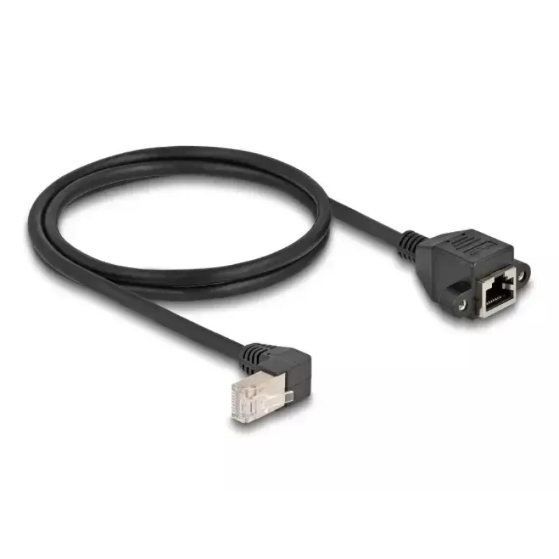 DeLOCK tīkla pagarinātāja kabelis S/FTP RJ45 90° slīpais uz RJ45 Cat.6A 1 m melns