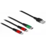 DeLOCK USB uzlādes kabelis 3-in-1 Type-A uz 2x Lightning USB Type-C, 1 m