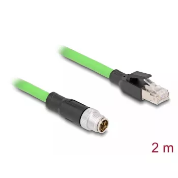 Tīkla kabelis DeLOCK M12 Kabelis X-kodēts 8 kontaktu vīrišķais uz RJ45 vīrišķais PUR TPU 2m