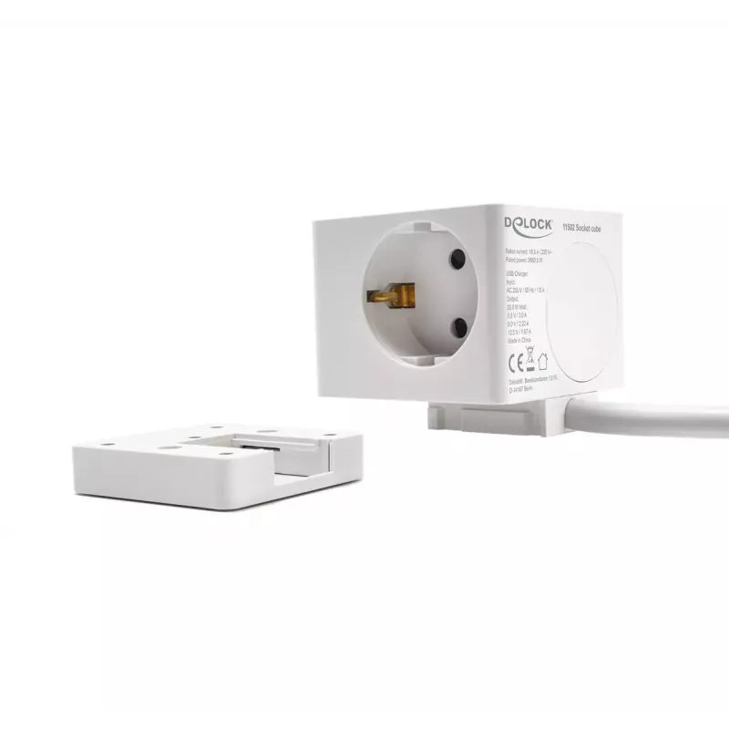 DeLOCK 11502 strāvas pagarinātājs 1,5 m 3 maiņstrāvas rozetes iekštelpām balts