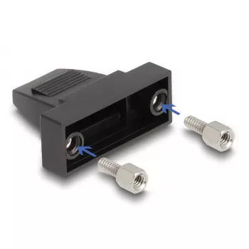 Kabeļa apvalks DELOCK D-Sub korpuss 9‑kontaktu plakanajam kabelim, plastmasa, melns, 25×32×14 mm