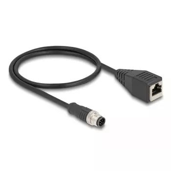 Tīkla kabelis DeLOCK M12 kabelis A-kodēts 8-pin vīrietis uz RJ45 sieviete Cat5e 0,5 m Melns