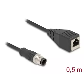 Tīkla kabelis DeLOCK M12 kabelis D-kodēts 4 kontaktu vīrišķais uz RJ45 sievišķo Cat5e 0,5 m melns
