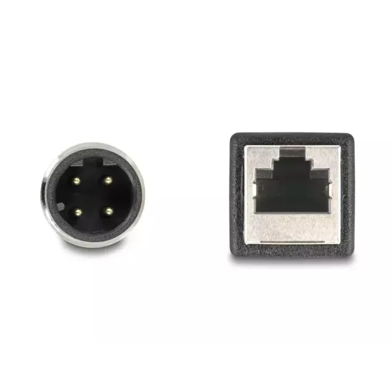 Tīkla kabelis DeLOCK M12 kabelis D-kodēts 4 kontaktu vīrišķais uz RJ45 sievišķo Cat5e 0,5 m melns