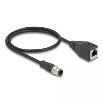 Tīkla kabelis DeLOCK M12 kabelis D-kodēts 4 kontaktu vīrišķais uz RJ45 sievišķo Cat5e 0,5 m melns