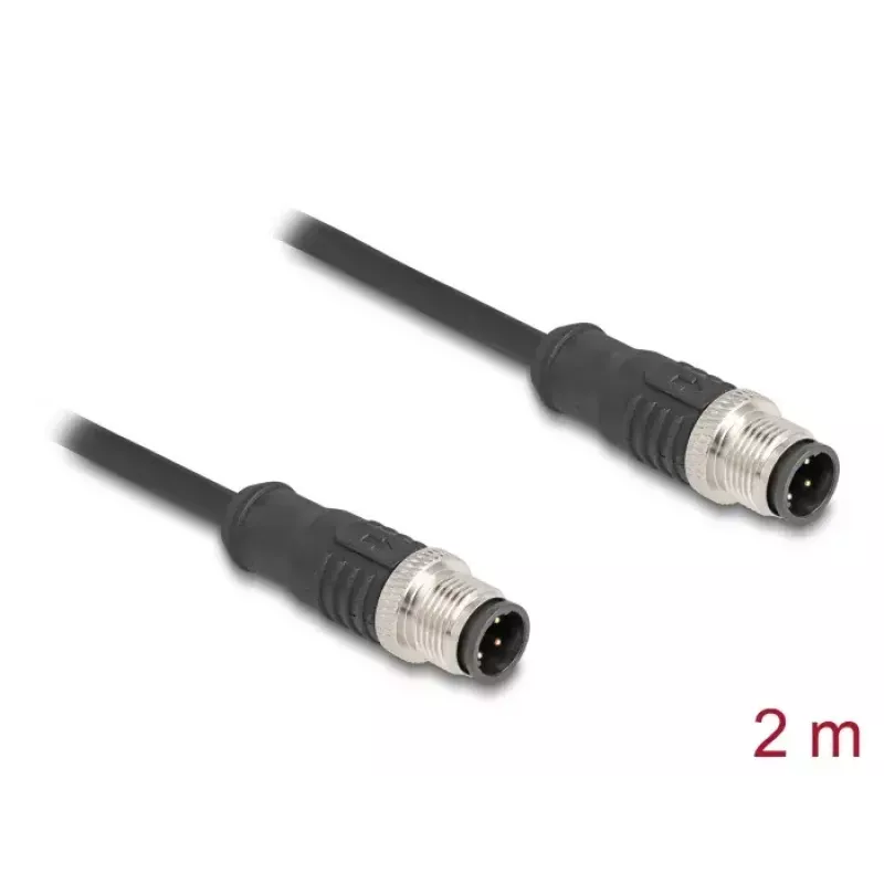 Tīkla kabelis DeLOCK M12 vads ar D-kodu, 4 kontaktu, vīrišķais-vīrišķais, Cat5e, 2 m, melns