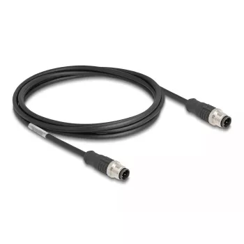 Tīkla kabelis DeLOCK M12 vads ar D-kodu, 4 kontaktu, vīrišķais-vīrišķais, Cat5e, 2 m, melns