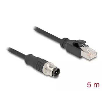 Tīkla kabelis DeLOCK M12 kabelis D-kodēts 4 kontaktu vīrišķais uz RJ45 vīrišķais Cat5e 5m Melns