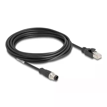 Tīkla kabelis DeLOCK M12 kabelis D-kodēts 4 kontaktu vīrišķais uz RJ45 vīrišķais Cat5e 5m Melns