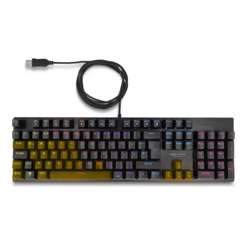 DeLOCK 12115 spēļu tastatūra USB QWERTZ vācu melna mehāniska RGB