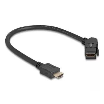 DeLOCK HDMI paneļa stiprinājuma, sievišķais 45° leņķveida uz HDMI vīrišķais, 30 cm kabelis 8K 60 Hz melns
