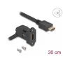 DeLOCK HDMI paneļa stiprinājuma, sievišķais 45° leņķveida uz HDMI vīrišķais, 30 cm kabelis 8K 60 Hz melns