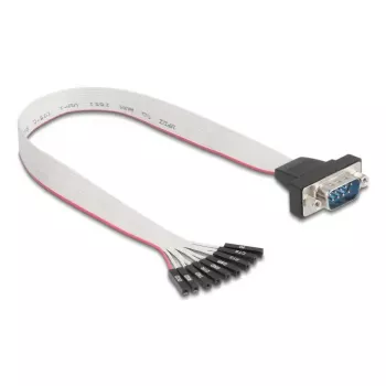 Plakans lentes RS-232 kabelis DELOCK 9-pin ligzda uz D-Sub 9-pin spraudnis ar uzgriežņiem, 30 cm, melns/pelēks