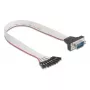 Plakans lentes RS-232 kabelis DELOCK 9-pin ligzda uz D-Sub 9-pin spraudnis ar uzgriežņiem, 30 cm, melns/pelēks
