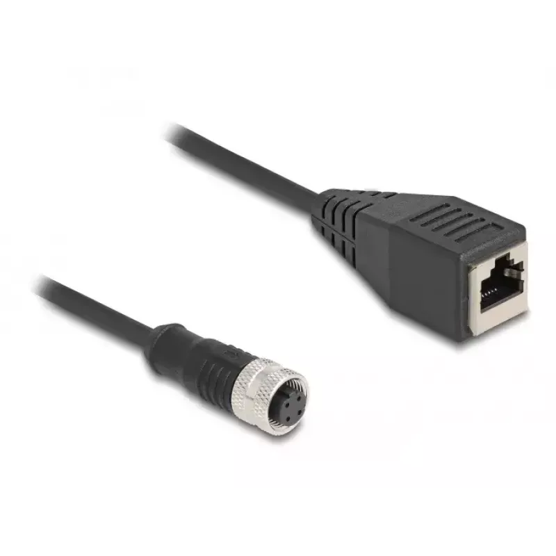 DeLOCK M12 adaptera kabelis D-kodēts, 4 kontaktu sievišķais uz RJ45 sievišķo, 50 cm
