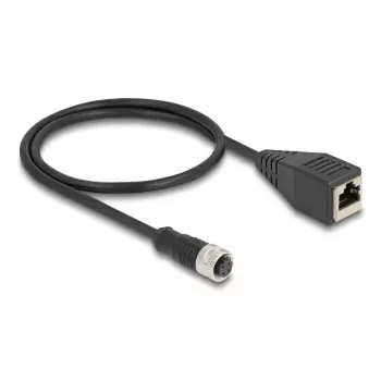 DeLOCK M12 adaptera kabelis D-kodēts, 4 kontaktu sievišķais uz RJ45 sievišķo, 50 cm