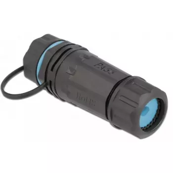 DeLOCK 86701 ūdensnecaurlaidīgs RJ45 ligzdas uz ligzdu Cat.6A savienotājs ar vāciņu, melns
