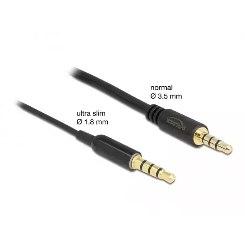 Audio pagarinātāja kabelis DeLOCK 66074 3,5 mm 4 kontaktu spraudnis ligzdai Ultra plāns 0,5 m melns