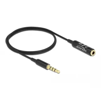 Audio pagarinātāja kabelis DeLOCK 66074 3,5 mm 4 kontaktu spraudnis ligzdai Ultra plāns 0,5 m melns