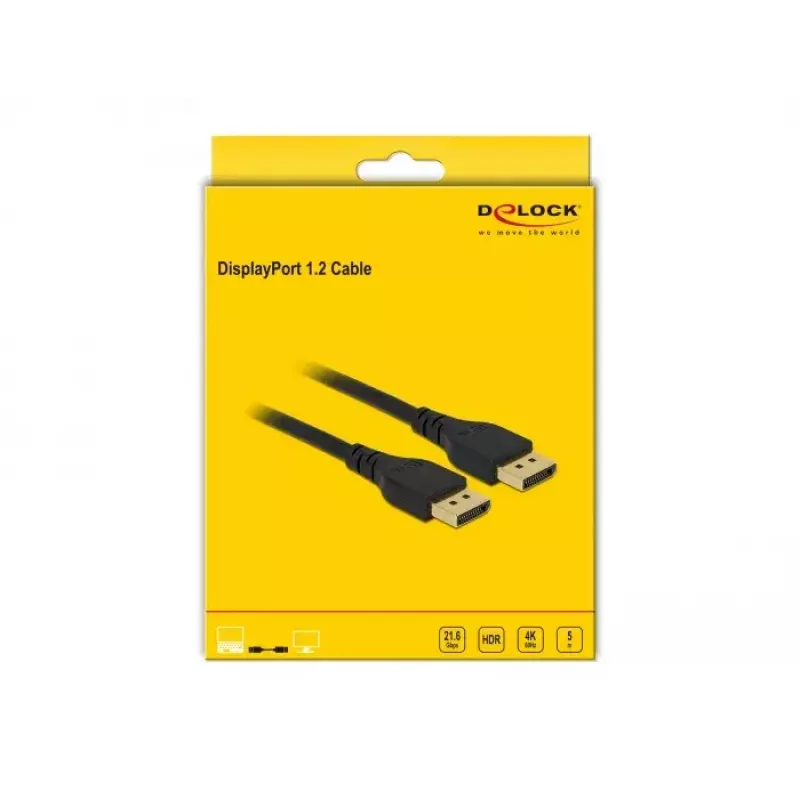 DisplayPort kabelis DeLOCK 85912 4K 60 Hz 5 m bez fiksatora