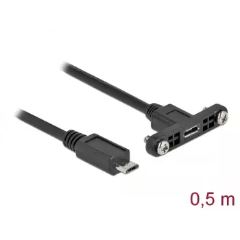 DeLOCK kabelis USB 2.0 Micro-B panelē montējama sievišķā savienotāja uz USB 2.0 Micro-B vīrišķo savienotāju 0,5 m