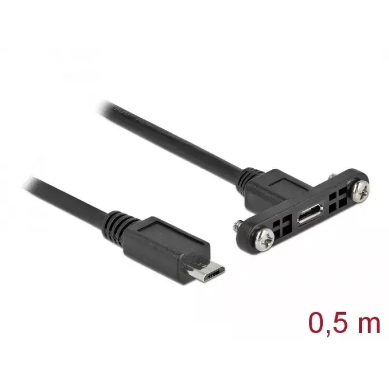 DeLOCK kabelis USB 2.0 Micro-B panelē montējama sievišķā savienotāja uz USB 2.0 Micro-B vīrišķo savienotāju 0,5 m
