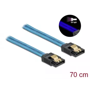 SATA kabelis DeLOCK 82133 UV mirdzuma efekts zils 70 cm